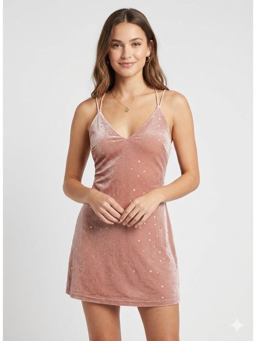 ROMWE Velvet Star Dress Womens S Pink Gold Celestial Glitter Cami Mini (COD0270)